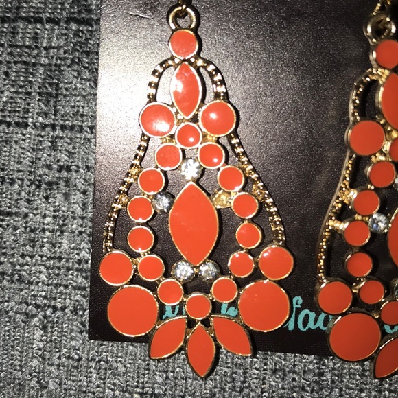 Orange Styled Drop Earrings wi/ Cubic Zirconia - Picture 4 of 4